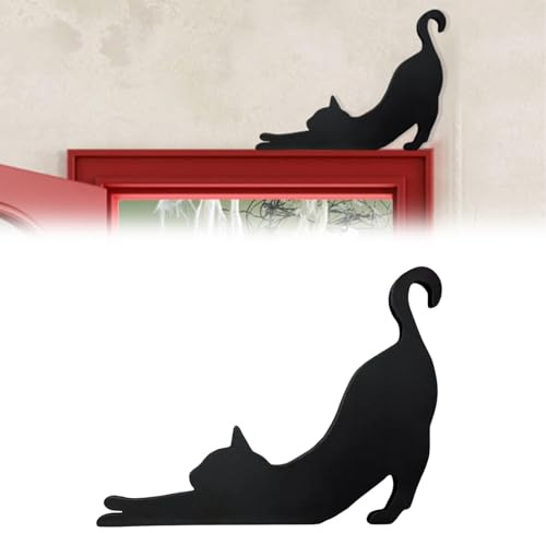 TEOZBLU 1 Pcs Holz Türrahmen Deko, Katzen Deko, Schwarz wanddeko wohnzimmer für Tür, Kreativer Türrahmen-Kunst, Originelle Türecke Deko, Art Deco für Zimmertür, Zuhause, Badezimmer, Schlafzimmer