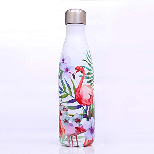 JMAHM en Acier Inoxydable Flacon Isolation Bouteille Flacons À Vide Thermos Coupe Double Paroi 500ml pour Les Sports en Plein Air (500ml, Gros Flamant Rose)