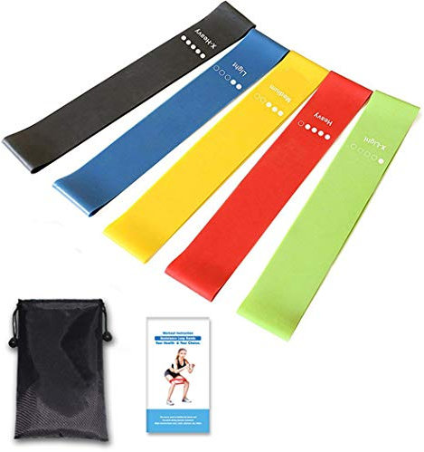 Hillento Widerstandsband Set, Übungsbänder, Widerstandsband-Übungsbänder mit Anleitung, Tragetasche, Trainings-Flexbands für Physiotherapie, Stretching, Fitness und mehr, 5er-Set