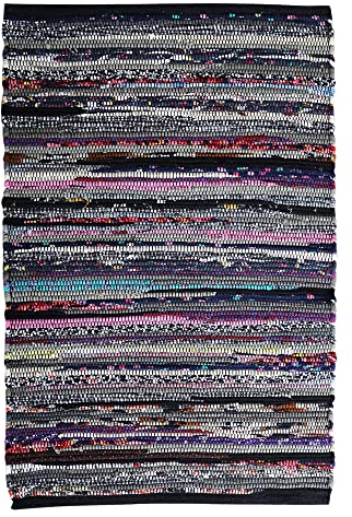 THE BEER VALLEY Chindi-Teppich aus Baumwolle, 61 x 91,4 cm, handgewebt, für Küche, Eingangsbereich, dunkel