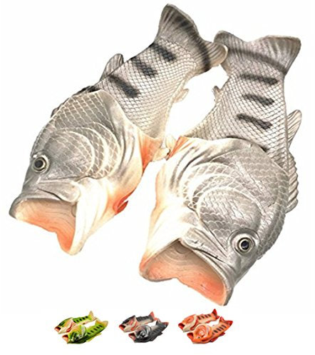 Asifn Fish Slippers Summer Beach Women Shoes Men Soft Creative Shower Non-Slip Unisex Funny Animal Sandals Casual Flop, 5/5.5 UK, Black