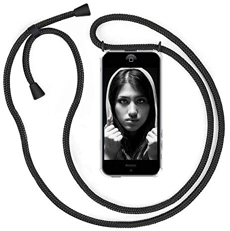 YuhooTech Handykette Hülle für iPhone 5 / 5S / SE(2016)- 4,0 Display, Smartphone Necklace Hülle mit Band - Handyhülle mit Kordel Umhängenband - Schnur mit Case zum umhängen in Mattschwarz