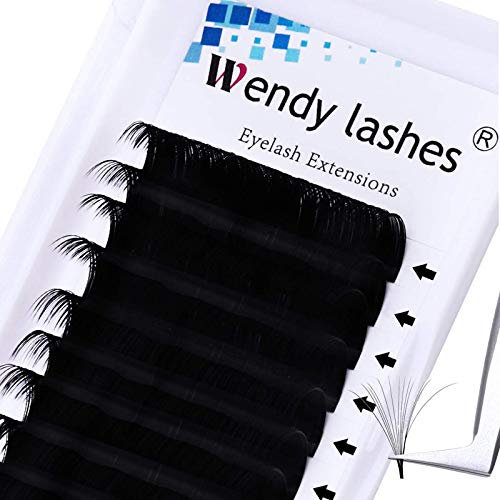 Easy Fan Lashes, D Curl 0.05mm 16mm Mixed, 2D 3D 5D Russian Individual Eyelash Extensions, Self Fanning Volume Lash Black, Lightweight and Flexible Synthetic Fibers(KH-0.05-D-12)