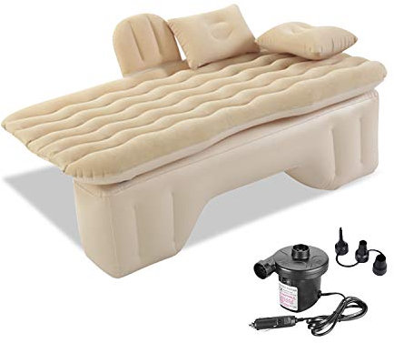 Ergocar Auto Luftmatratze Aufblasbare Matratze mit Pumpe Air Bett Camping Auto Kissen für Reisen Camping Hinterhof Strand (Beige)