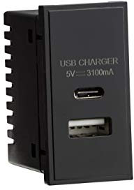 Knightsbridge NETUSBC Dual USB A+C Charger (3.1A) Module 25 x 50mm - Black