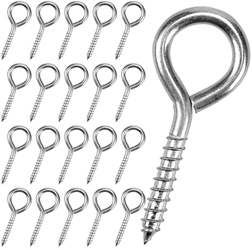 EUCARLOS 3.2 Inches Screw Eyes, Heavy Duty Stainless Metal Eye Bolts for Securing Cables Wires, Self Tapping Screw in Hooks for Indoor & Outdoor Use, 20 Pack