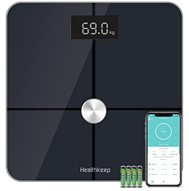 Körperfettwaage Digital Personenwaagen, ITO Waage mit Körperfettanalyse, Smart Waage für Körperfett, Muskelmasse, Mit APP für iOS und Android, Grössere Wiegefläche, Gehärtetes Glas, Bis 180kg