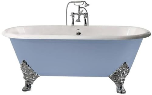 Casa Padrino Luxus Gusseisen Badewanne Hellblau/Weiß 178 cm - Gebogene freistehende Badewanne - Barock & Jugendstil Badezimmer Möbel