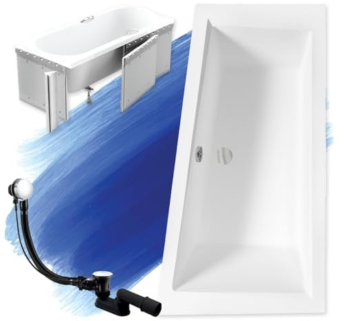 BADLAND Badewanne Original Weiß Acryl Wanne Eckbadewanne INTIMA 160x90 Rechts KOMPLETTSET SET mit Premium Styroporverkleidung + Füßen und Exklusive Chrom Automatik Ablaufgarnitur Made in EU 4in1