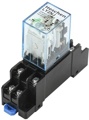 Heschen Relé de propósito gereral, LY2NJ, bobina de 12VDC, 10A 24VDC/220VAC, DPDT, indicador LED, con base de enchufe