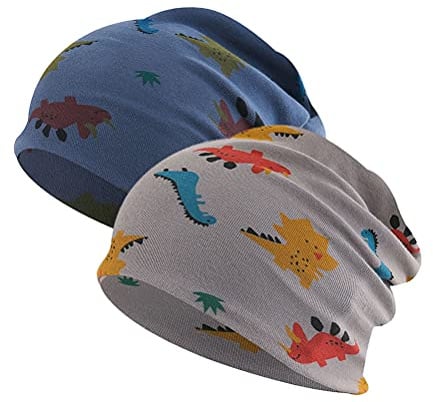 FUYAO Berretto da Bambino per Bambini, Confezione da 2 Cappelli con Teschio in Cotone Stampato con Dinosauri, Primavera Autunno Inverno Caldo per Bambini, 3-6 Anni