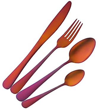 Buyer Star 16-teiliges Besteck-Set, Regenbogenrot Edelstahl Hochzeit Geschirr 4 Sets Fuchsia Besteckset