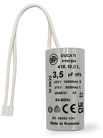 Condensateur 3,5 uF à connecteurs - Pour moteur de volet roulant Bubendorff - Cylindrique pour réparation - Haute qualité et longue durée de vie - Fond plat - 250 V - Condensateur Ducati Energia