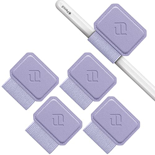 FINTIE 4 Stück Stifthalter Selbstklebend für Apple Pencil und Stylus Stift, Elastisch Kunstleder Pen Loop Holder für Notizbuch, Kalender, Tablet, Ordner, Violet
