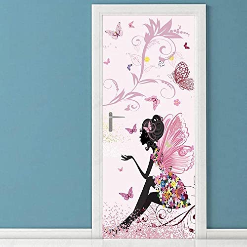 Türaufkleber Schmetterling Blume Cartoon Mädchen 80 X 200 Cm Türtapete Selbstklebend Türposter Fototapete Poster Tapete Pvc 3D Türaufkleber Selbstklebend Diy Türbild - Foto Der Kinderzimmertüren - Tü