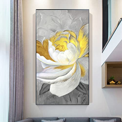 RGVV Handgemalte Acrylbilder Abstrakt,Moderne Kunst Handgemalte Wandmalerei Pfingstrosenblume Ölgemälde Original Rahmenlos Strukturierte Kunstwerke Große Wandkunst Für Wohnzimmer Schlafzimmer,30X60Cm