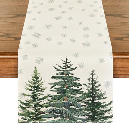 Artoid Mode Pine Tree Snowflake Christmas Table Runner, Seasonal Winter Merry Xmas Kitchen Dining Table Decoration for Home Party Decor 40x180 cm