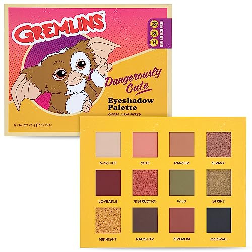 Mad Beauty - Gremlins Lidschatten-Palette: 12 warme, reiche Schattierungen, Spiegel, unisex, Schimmernd, Voller Coverage, Mischbar, Natürlich, Vielfältig, Ohne Tierversuche, Gizmo-gedrucktes Design