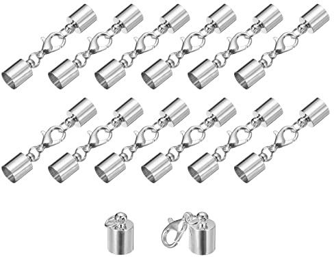 sourcing map 20 Stück Kettenverschluss 7mm Endkappen mit Hummerverschluss Klammern Zylinder Endkappen Schmuck Verschluss für DIY Schmuckherstellung Leder Armbänder Selber Machen Rhodium Ton