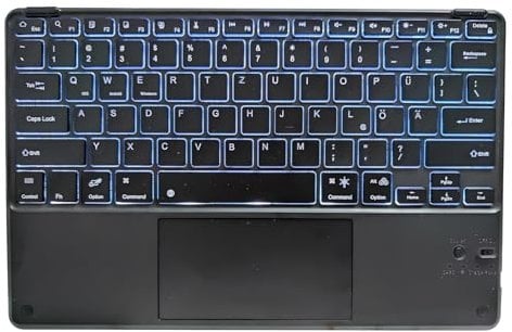 Bueuwe Beleuchtete Bluetooth Tastatur Mit Touchpad - Ultraleichtes QWERTZ, Kabellos, 7 Farben Beleuchtung, Tap-C für iPad, Android Tablet, Windows - Schwarz