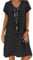 Women's Dress Summer Linen Dresses Casual V Neck Midi Dress Short Sleeve A-line Dress Sundress Tunic Dress Without Accessories (A Black, L)