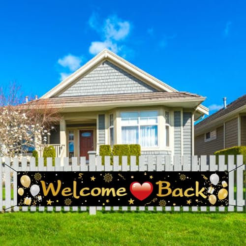 Koliphy Decoracion Welcome Back, Banner Welcome Back, Banner Bienvenida para Celebracion Familiar, Aula, Temporada Escolar, Decoración de Puerta de Fiesta Familiar, 180 x 30cm, Oro Negro