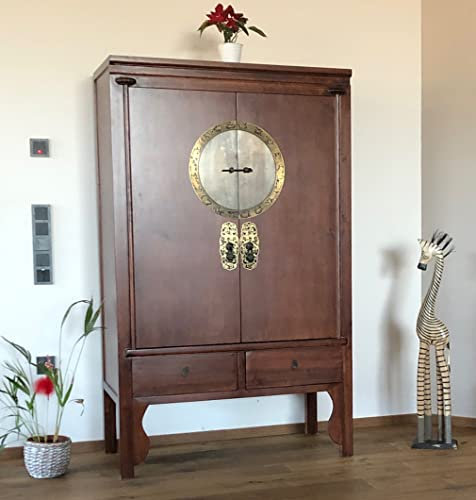 OPIUM OUTLET Armario de boda oriental de China, mueble de cocina asiático, armario chino, marrón natural, estilo shabby, estilo antiguo, aparador vintage