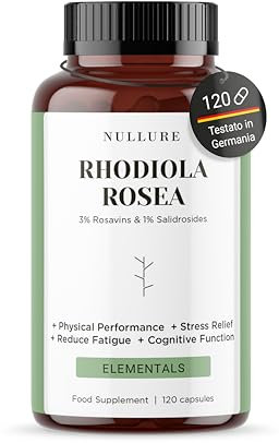 Nullure Rodiola Rosea (Rhodiola Rosea) | 3% Rosavine e 1% Salidroside – 200mg | Riduzione Stress e Ansia · Miglioramento Umore · Energia · Stanchezza | Vegano + senza additivi | 120 capsule (4 mesi)