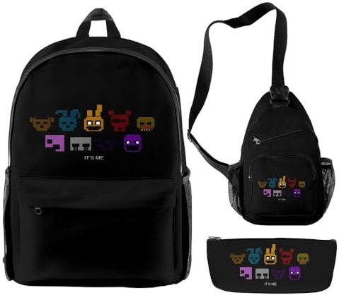 GOBIWM FNAF Rucksack 3-teilig Five Nights Game Schulranzen 3D gedruckt Schulrucksack Cute Students Schoolbag Lightweight Laptop Backpack (Type 3, 44 × 26 × 15 cm)