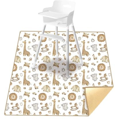 Treer Unterlage Hochstuhl, 110x110cm Baby Hochstuhl Bodenmatte Spritzmatte für Unter Hochstuhl Wasserdicht Rutschfest Bodenschutzmatte Karikatur Krabbelmatte Faltbar Baby Spielmatte (Giraffe)