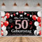 Deko 50. Geburtstag Banner für Mann und Frau - Rot Schwarz Hintergrund, Happy Birthday Party Dekoration 180 × 110 cm