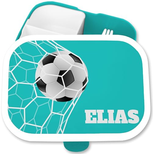 Kinder Campus Mepal - Fussball Brotdose personalisiert | Kleine Geschenke für Fußballfans | Fußballgeschenk mit Namen | Fußball Fanartikel | Coole Fussball Geschenke - 750 ml - Türkis