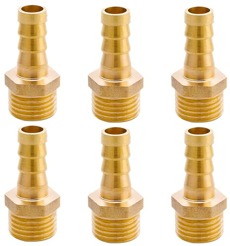 Messing Schlauchtülle G3/8(Ø16,2mm) Ag x 3/8 Tülle, 6 Stück Schlauchnippel Verbinder 10mm Widerhaken x G3/8 Zoll Rohradapter, Verschraubung Gewindefitting