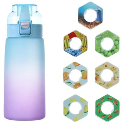 600ML Wasserflasche mit Geschmack Flasche Original - 2024 Neu Trinkflasche mit 7 Geschmackskapseln Set für ein erfrischendes Trinkerlebnis Wasserflasche für Outdoor Sport Set (Blau,600ML)