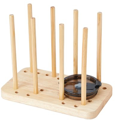 DICOSMETIC Bamboo Lid Storage Rack Bottle Cup Dish Drying Rack Kitchen Plates Holder Cup Wooden Lid Holder Cabinet Organizer for Dish Plate Bowl Cup Pot Lid Cutting Board
