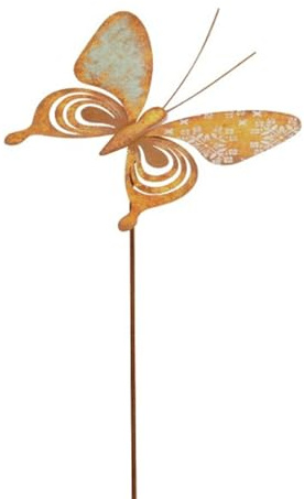 itsisa Gartenstecker Schmetterling mit goldenen Flügeln (Version 2) im Rost Design - Rostfigur für den Garten, Gartendeko, Metalldeko Schmetterling 2