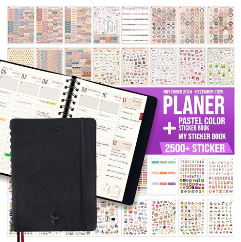 colortouch Terminkalender 2026 mit 2500+ St Planer Sticker Set, Kalender Aufkleber-Stickeralbum für Planner, Agenda, Journal, Notizbuch, A5 Terminplaner auf Deutsch, 14 Monate Softcover Buchkalender