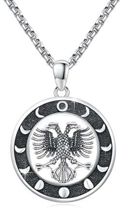 ABIGY Albanischer Adler Halskette 925 Sterling Silber Adlerschmuck Halskette Tierhalskette Mondphase Adlerschmuck für Freunde
