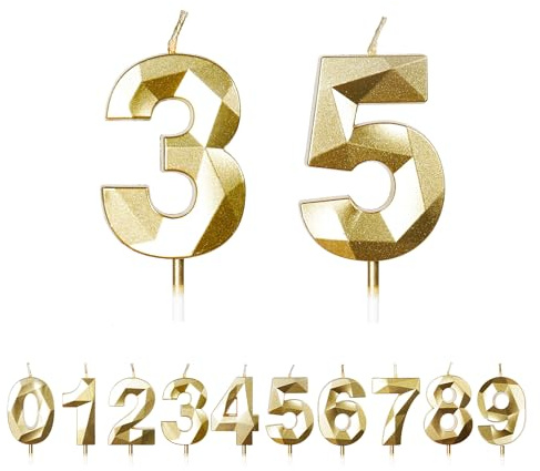 FUZVOL Birthday Cake Candles, Gold Number 35 Candle,Cake Topper Decorations