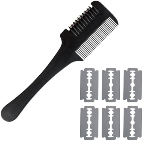 SGERUFZ Rasoio a Doppio Lato, 1 Pezzo, 6 Lame di Ricambio, Tagliacapelli per Sfollamento, Adulti e Bambini, Taglio di Capelli a Casa, Professionale, Pettine per Sfumature