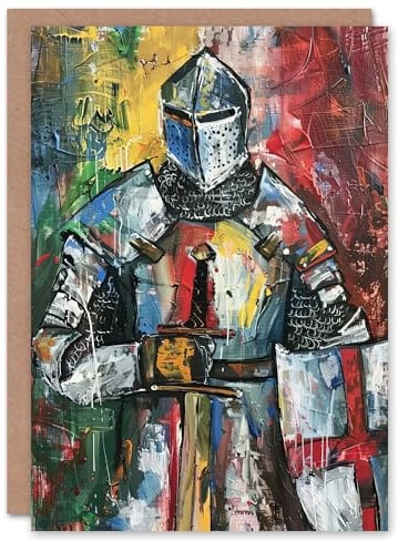 Artery8 Greeting Card Templar Knight Medieval Armor Sword Painting Blank For Him Or Her Art Birthday Card