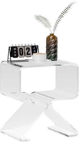 HOMCOM Tavolino Basso Geometrico a 2 Livelli con Gambe Triangolari, Tavolino da Salotto in Acrilico, 40x30x45 cm, Trasparente