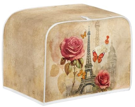 NETILGEN Torre Eiffel Rose Retro Toaster Cover Kitchen Bakeware Protector Fits for Most Standard 2 Slice Toasters, Keep Toaster Free From Dust and Fingerprint Oven Dustproof Cover Decor