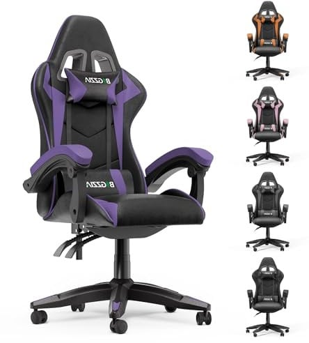 Racingreat Gaming Chair, Ergonomic Computer Racing Chair with Headrest and Lumbar Support, PU Leather High Back Height Adjustable Swivel Game Chairs for Adults (Without Footrest, Purple)