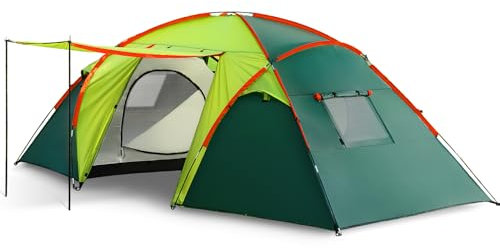 CANWAY Camping Zelt 4 Personen, Groß Familienzelt für 4 Mann mit Vorzelt und Wohnraum, 2 Schlafkabinen mit Moskitonetzen, Wasserdicht Tunnelzelt mit Stehhöhe