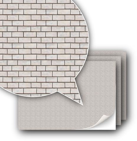 3 Blatt selbstklebende Dekorfolie Wandverkleidung für Modellbau im Maßstab 1:87 Spur H0 (UK: 3,5mm Scale) (Weiße Steine 1)