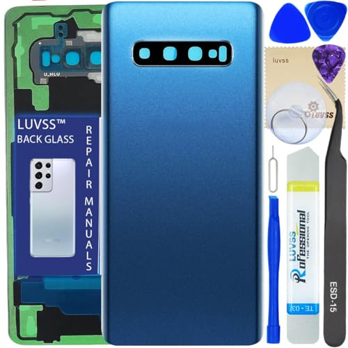 LUVSS Akkudeckel Kompatibel für Samsung Galaxy S10+ Plus Rückseite Glas Deckel Original Backcover Ersatz Reparatur Set SM-G975F/DS (Blau)