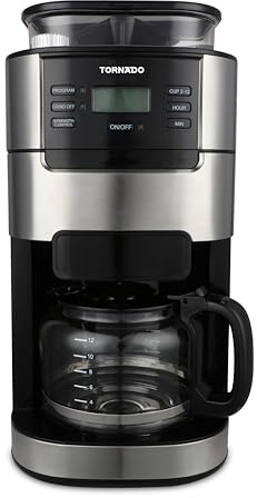 Tornado TcM-1025A-Gs, Filterkaffeemaschine, 1,5 L, Kaffeebohnen, Gemahlener Kaffee, Eingebautes Mahlwerk, 1050 W, Schwarz