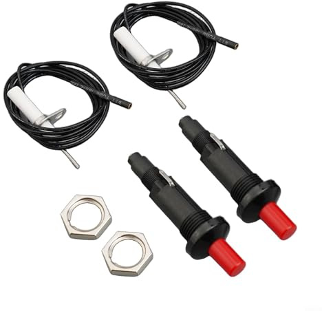 2 Stück Piezo-Funkenzünder, normalerweise 1 m, Typ von 1 Ausgang, 2 Piezo-Funkenzündungsset, Grill-Druckknopf-Zünder mit Kabel, Druckknopf-Zünder für Funken