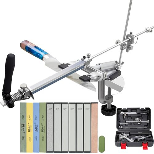 Lehwoik Messerschärfer Profi, RX-009 Messerschärfsystem, 360° Flip Drehung mit Festem Winkel, Präzise Slider, Küchenchef Messerschärfer mit mit 6 Diamantsteine+4 Schleifsteine Kit